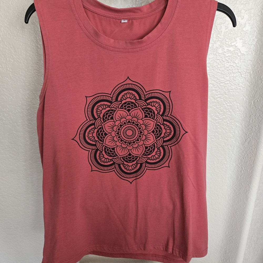 Sleeveless Mandala Muscle Tee - Coral